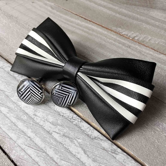 Men's PU Leather Bow Tie - Picture 4 of 6